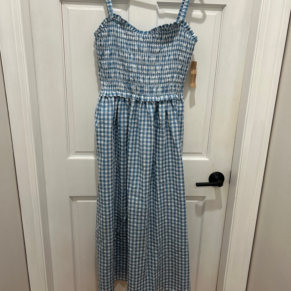 NWT O.P.T Blue Gingham Maxi Dress
